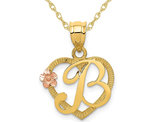 14K Yellow Gold Initial -B- Heart Necklace Pendant Charm with Chain