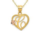 14K Yellow Gold Initial -C- Heart Necklace Pendant Charm with Chain