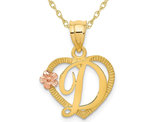 14K Yellow Gold Initial -D- Heart Necklace Pendant Charm with Chain