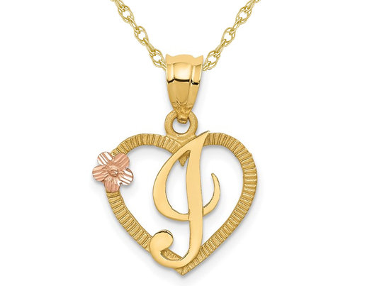 14K Yellow Gold Initial -I- Heart Necklace Pendant Charm with Chain