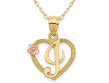 14K Yellow Gold Initial -I- Heart Necklace Pendant Charm with Chain
