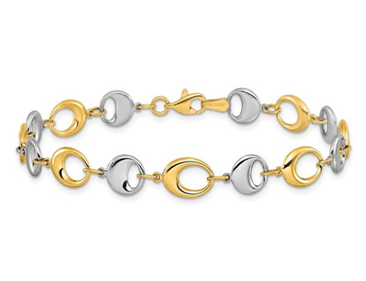 14K Yellow and White Gold Two-tone Polished Link Bracelet  (7 3/4 inches) 