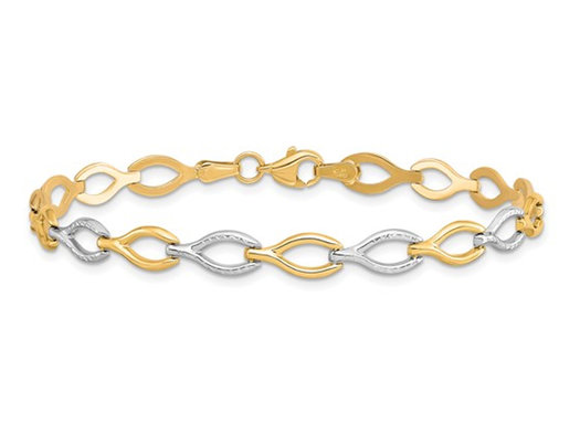 10K Yellow and White Gold Two-tone Polished Link Bracelet  (7 1/2 inches) 