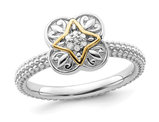 Sterling Silver Flower Ring with Accent Diamonds