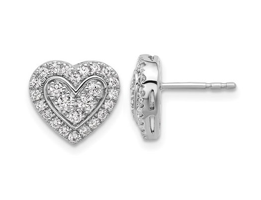3/4 Carat (ctw VS2-SI1, G-H) Lab Grown Diamond Heart Earrings in 14K White Gold
