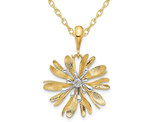 14K Yellow and White Gold Flower Pendant Necklace Charm with Chain