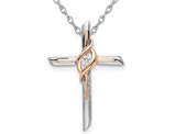 10K White and Rose Gold Cross Pendant Necklace in with Chain and Diamond Accent