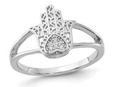 Sterling Silver Heart Hamsa Ring with Synthetic Cubic Zirconias