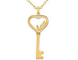 14K Yellow Gold Key Heart Love Charm Pendant Necklace with Chain