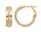 14K Yellow and White Gold Polished Diamond-Cut Hoop Earrings