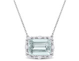 5.00 Carat (ctw) Aquamarine Halo Pendant Necklace in 14K White Gold with Chain and Diamonds