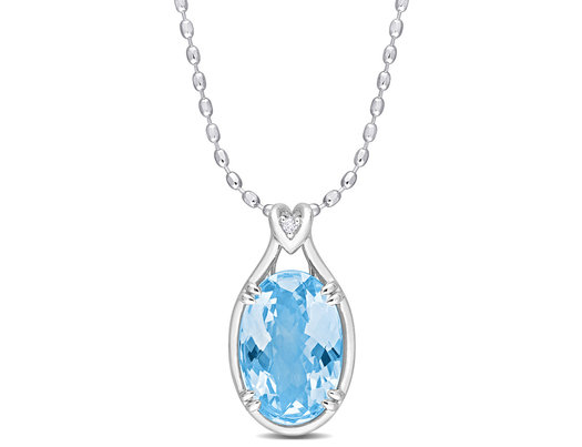 13.50 Carat (ctw) Blue Topaz Solitaire Oval Pendant Necklace in Sterling Silver with Chain