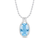 13.50 Carat (ctw) Blue Topaz Solitaire Oval Pendant Necklace in Sterling Silver with Chain