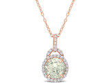 3.26 Carat (ctw) Green Quartz Pendant Necklace in Rose Pink Plated Sterling Silver with Chain