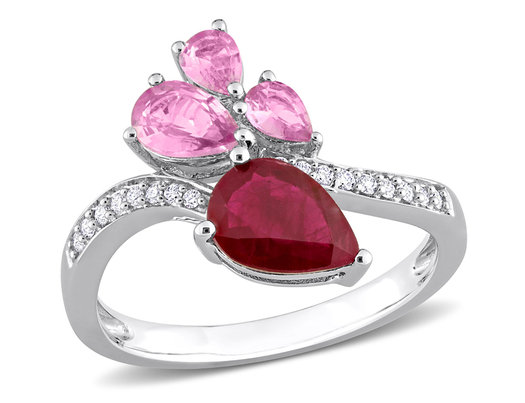 2.20 Carat (ctw) Ruby and Pink Sapphire Ring with Diamonds in 14K White Gold
