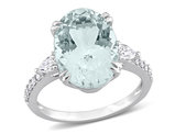5.60 Carat (ctw) Aquamarine Cocktail Ring with Diamonds in 14K White Gold