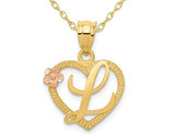 14K Yellow Gold Initial -L- Heart Necklace Pendant Charm with Chain