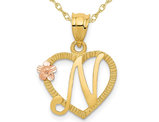 14K Yellow Gold Initial -N- Heart Necklace Pendant Charm with Chain