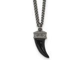 Black Enamel Horn Pendant Necklace in Antiqued Sterling Silver