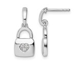 Sterling Silver Heart Lock Charm Dangle Post Earrings