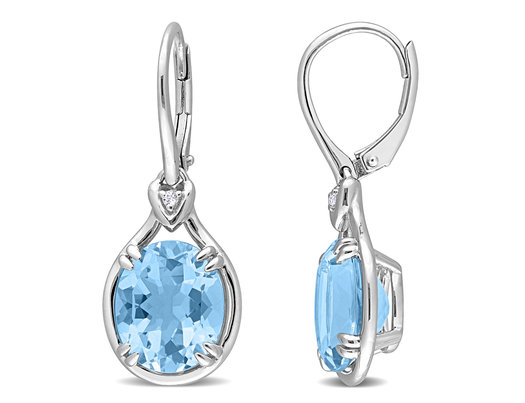 11.36 Carat (ctw) Blue Topaz Drop Leverback Earrings in Sterling Silver