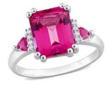 4.50 Carat (ctw) Pink Topaz and Ruby Three Stone Ring in Sterling Silver