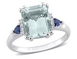 3.15 Carat (ctw) Aquamarine and Blue Sapphire Ring in 14K White Gold