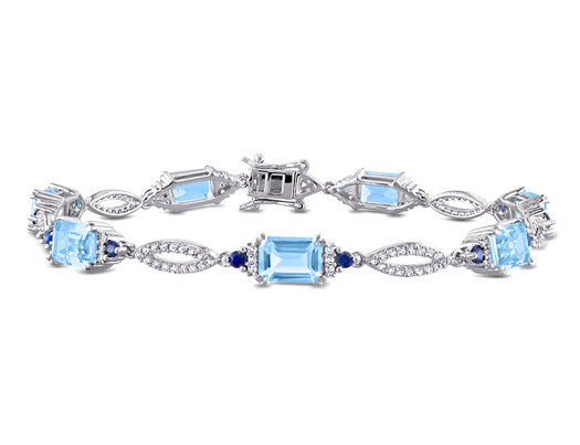 10.20 Carat (ctw) Sky Blue Topaz, White Topaz and Sapphire Bracelet in Sterling Silver (7.25 inches)