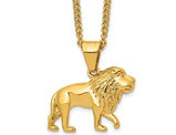 Yellow Stainless Steel Lion Head Charm Pendant Necklace with Chain (24 Inches)