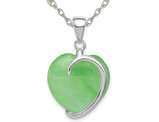 Sterling Silver Green Jade Heart Pendant with Chain