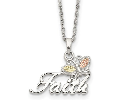 Sterling Silver Butterfly FAITH Pendant Necklace with Chain