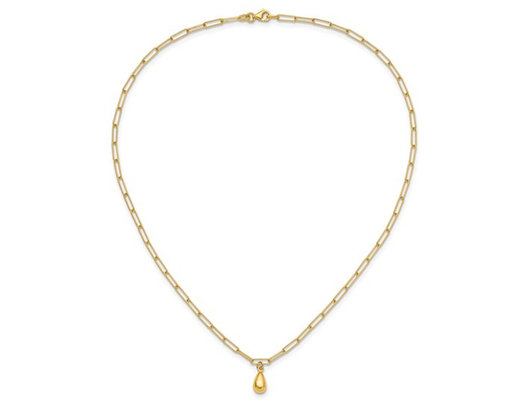 14K Yellow Gold Teardrop Paperclip Link Necklace