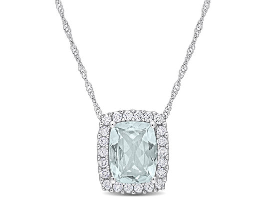 1.90 Carat (ctw) Aquamarine Pendant Necklace with Diamonds in 14K White Gold with Chain