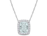 1.90 Carat (ctw) Aquamarine Pendant Necklace with Diamonds in 14K White Gold with Chain