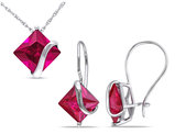 7.28 Carat (ctw) Lab Created Ruby Earrings and Pendant Necklace Set in 10K White Gold