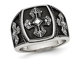 Men's Textured Antiqued Cross Ring in Stainless Steel