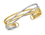 14K Yellow and White Gold Polished Slip-on Cuff Bangle Bracelet
