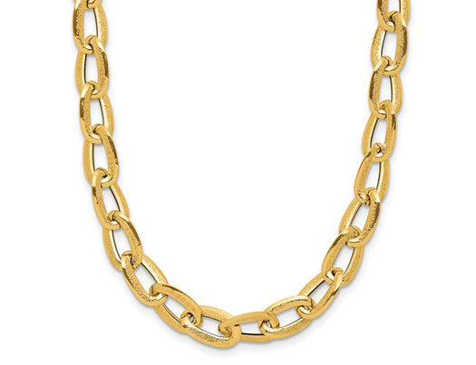 14K Yellow Gold Polished Satin Link Necklace (18 inches)