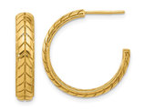14K Yellow Gold Design J-Hoop Patterned Earrings