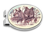 Men's Wolf Portrait Oval Money Clip