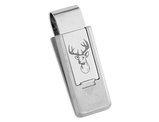 Mens Stainless Steel Lasered Buck Head Flip Money Clip