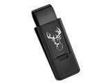 Mens Black Plated Stainless Steel Lasered Buck Head Flip Money Clip