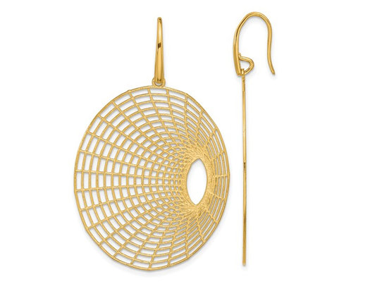 14K Yellow Gold Wire Oval Shape Dangle Earrings