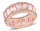 9.35 Carat (ctw) Emerald-Cut Morganite Band Ring in 14K Rose Pink Gold with Diamonds