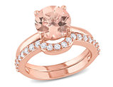 2.20 Carat (ctw) Morganite and Lab-Created White Sapphire Bridal Wedding Set Engagement Ring in 10K Pink Gold