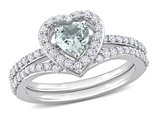 1/3 Carat (ctw) Aquamarine Engagement Ring & Wedding Band Set 10K White Gold with Diamonds