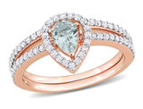 2/5 Carat (ctw) Aquamarine with Diamonds 1/3 Ring Set in 10K Pink Gold