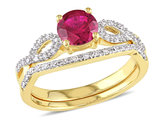 1.00 Carat (ctw) Lab-Created Ruby with Diamond Bridal Wedding Set Engagement Ring 10K Yellow Gold