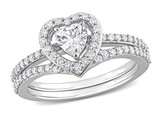 1/2 Carat (ctw) Lab-Created White Sapphire Engagement Ring & Wedding Band Set 10K White Gold with Diamonds