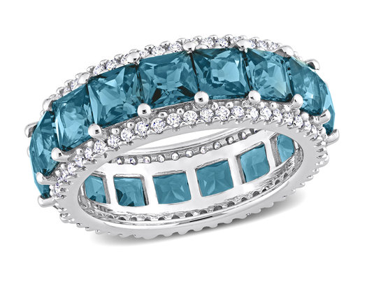 5.78 Carat (ctw) London Blue Topaz Band Ring in 14K White Gold with Diamonds